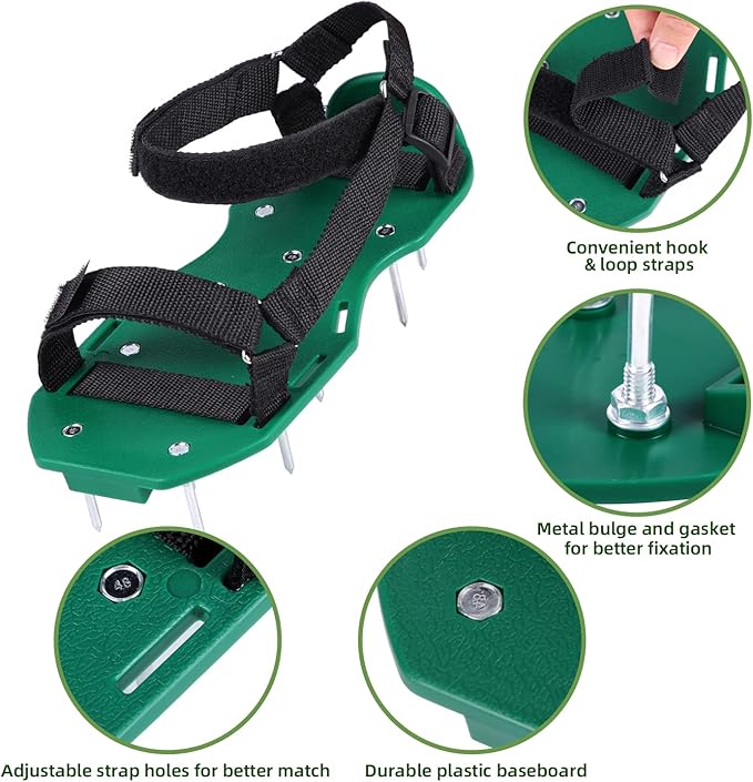 Ohuhu Lawn Aerator Shoes with Hook & Loop Straps, All New Unique Design Free-Installation Heavy Duty Spiked Aerating Sandals, One-Size-Fits-All & Easy to Use for Yard Patio Lawn Garden