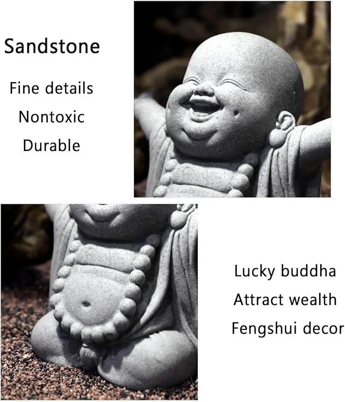 OwMell Japanese Jizo Monk Statue Praying, Buddha Jizo Statue Figurine Memorial Statue Aquarium Decoration for Garden Outdoor Ornament 2.6" - Laughing Buddha