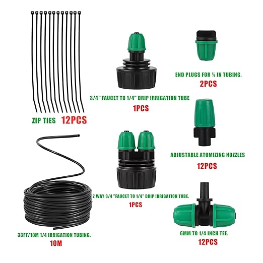 Leak-Proof Drip Irrigation Kit, Automatic Garden Watering System Lock Barbed Drip Irrigation System with 1/4 inch Irrigation Tubing for Greenhouse Raised Garden Bed,Lawn.(Drip Irrigation Kit)