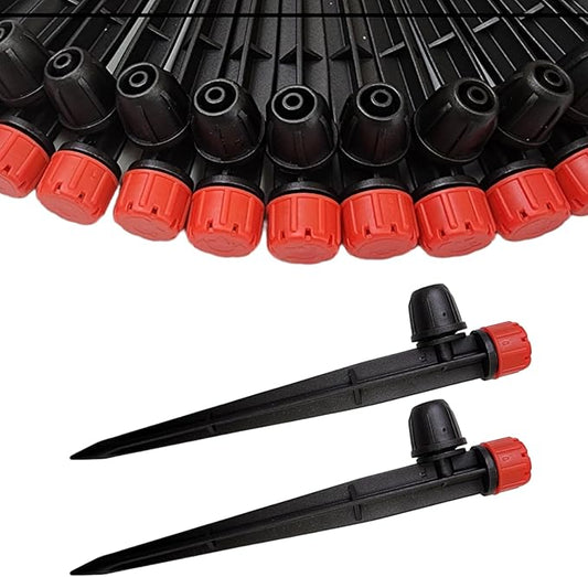 50-Pack Quick Connect Dripper Irrigation Emitters Adjustable 360 Degree Drip Emitters on 5" with Stake for 1/4" Drip Irrigation Tubing Irrigation Drip Ideal for (4-7mm) Garden Watering System