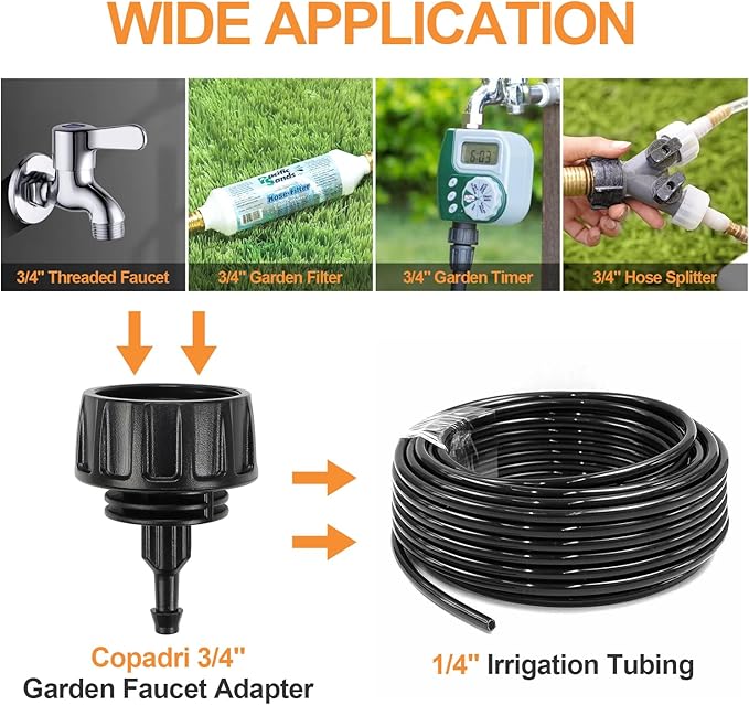 Universal 3/4 Inch Female Pipe Thread to 1/4 Inch Drip Irrigation Tubing Adapter, 6 Pack 1/4 In. Barbed Drip Line x 3/4 In. Faucet PVC Adapter Connect 3/4" FHT Garden Faucet Hose Bibb