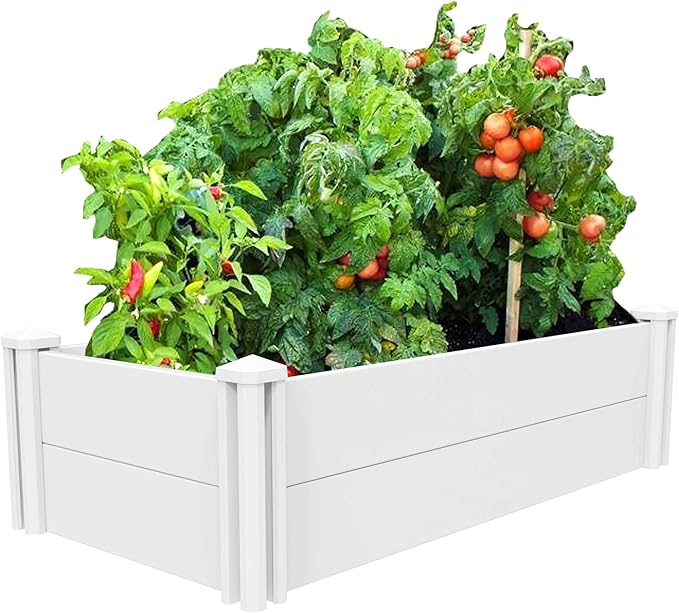 45''x22.5'' Raised Garden Bed Kit | Planter Box Outdoor for Gardening, Whelping Pen | Easy Vinyl Plastic Garden Planter Box with Grow Grid-White