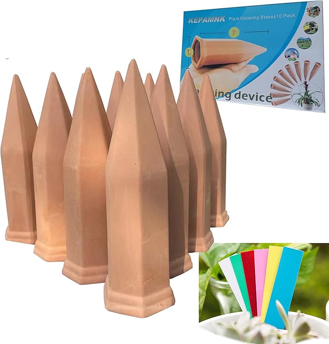 Clay Plant Watering Equipment Holiday Plant Wine Bottle Drinker Slow-Release Plant Watering Head is an Automatic Watering Device, Suitable for Indoor and Outdoor Plants (PVC Label, Random Gift) (10)