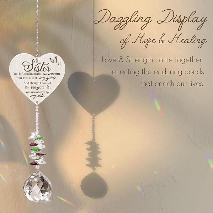 Sister in Heaven Memorial Crystal Suncatcher Gifts,Loss of Sister Sympathy Gifts,Gifts for Loss of Sister,Hanging Crystals Ornament for Window Rainbow Maker Prisms Home Decor Gift