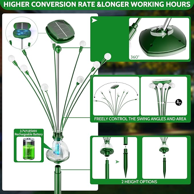 AOSEA Solar Lights Outdoor, Waterproof Fairy Lights Sway by Wind, Firefly Lights for Patio Pathway Outdoor Garden Decor, 4 Pack, Warm White, AOYHG-004