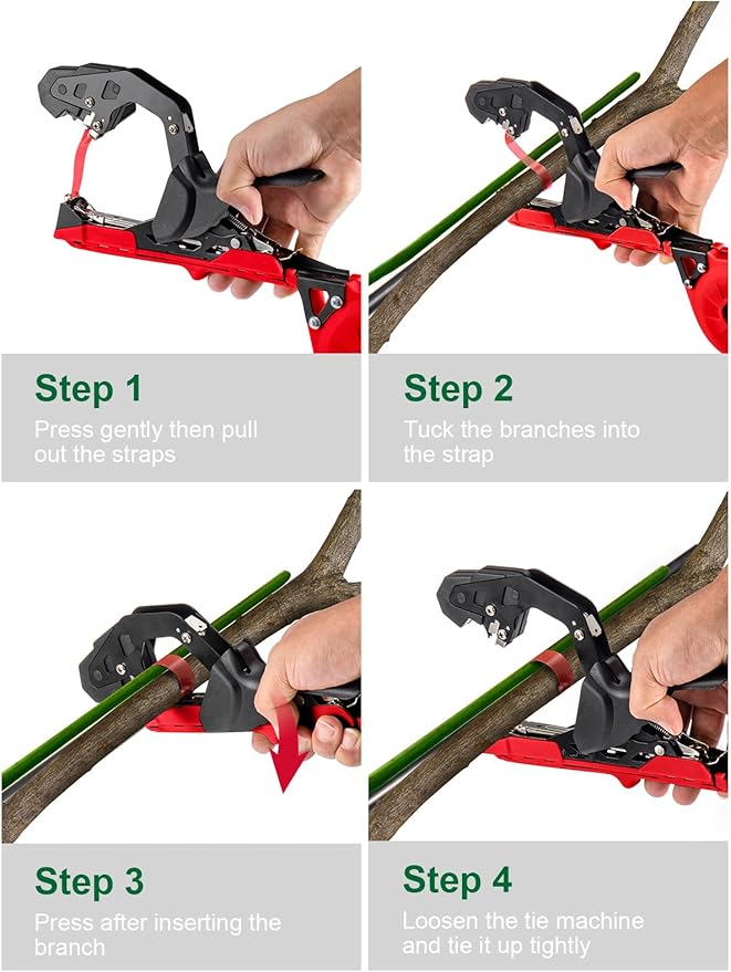 GROWNEER Upgraded Plant Tying Machine, Garden Tape Tool with 25 Rolls Tapes and 10000pcs Staples, Lightweight Plant Tape Gun Tying Tape Tool to Tie Up Vine Tomatoes Grapes Vegetables Garden, Red