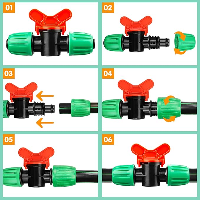 1/2 Inch Drip Irrigation Valve, 10 Pcs 1/2" In-Line Barbed Locked Switch Valves For 1/2 Inch Drip Tubing (0.60"-0.63" OD), 1/2 in. Shut Off On Valve Drip Line Parts For Garden Sprinkler Systems
