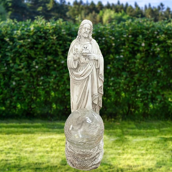 Jesus Statue Outdoor Decor Solar Lights, Religious Garden Statue, Blessed Father Outdoor Figure for Home/Garden Decor, Gift for Men/Father(11.22" H)