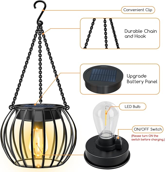 UBright Solar Lights Lanterns Outdoor Waterproof Hanging Solar Garden Lights for Outside Outdoor Lanterns Decorative for Yard Patio, 2 Pack