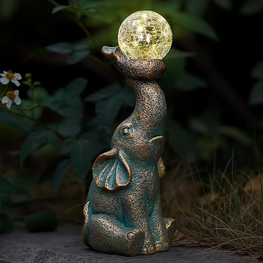MININOVA Solar Elephant Garden Decor Statues & Sculptures for Outside, Outdoor Figurine Lights for Patio, Yard, Balcony, Unique Housewarming Ornament