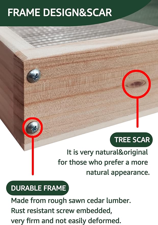 Soil Sifter with Shovle and Glove, Multi-Purpose Wood Compost Dirt Sifter for Gardening, Soil Screen Dirt Cedar Garden Rock Sifter for Compost Sifting Soil, Dirt, Peat Moss and Potting Soil