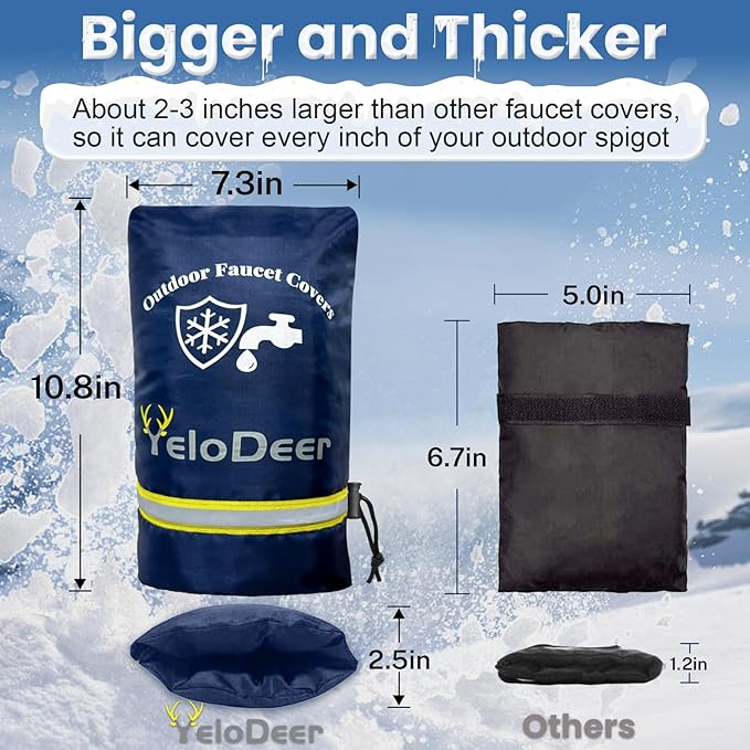 Outdoor Faucet Cover for Winter, Yelodeer 7.1" W X 10.7" H Upgraded Thicken Spigot Pipe Covers, Reusable Waterproof Oxford Faucet Sock, Hose Bib Covers for Winter Insulated Freeze Protection