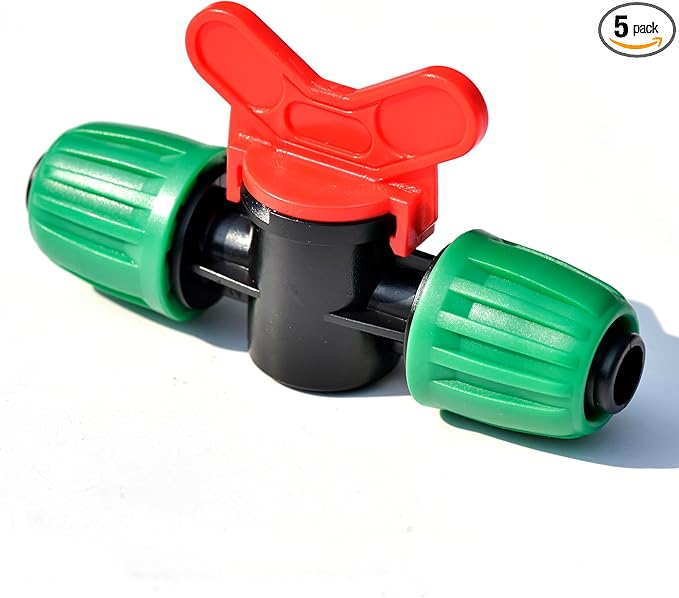 Drip Irrigation Fittings Switch Valve Connectors For 1/2 inch Tubing, Drip Line Shut-Off Valve Fittings With Locking Caps Barbed, For Garden Irrigation System-5Pcs/pack