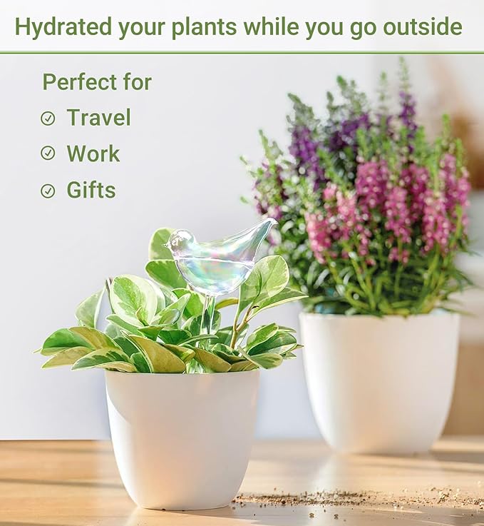 Mkono Plant Self Watering Globes Glass Water Bulbs for Planter Insert, Bird Shape Self Watering Devices Automatic Plant Waterer Spikes for Indoor Outdoor Plants, Gifts for Plant Lovers, 1 Pack