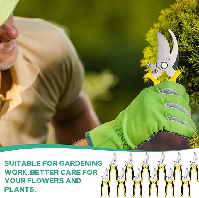 Lothee 12 Pcs Pruning Shears Bulk for Gardening Flower Shears, Floral Scissors 7.5 Inch Bypass Garden Hand Shears Clippers for Cutting Flowers, Trimming Plants Heavy Duty Garden Tools(Yellow)