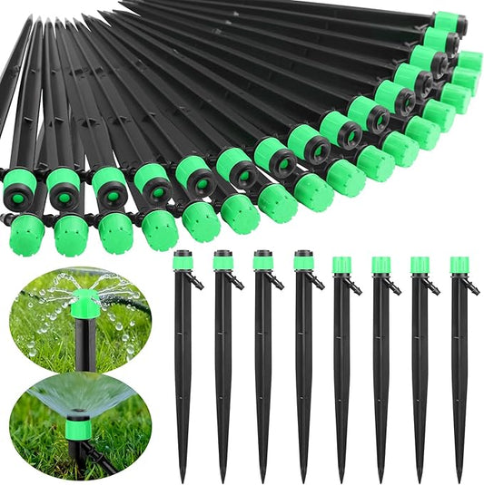 32 Pcs Drip Irrigation Emitters Drip Emitters for 1/4 Inch Tubing Irrigation Drippers Sprayer Adjustable 360 Degree Water Flow Drip for Garden Lawn Flower Bed Irrigation System (Green)