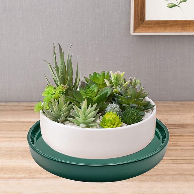 2 Pack Ceramic Plant Saucer Pot Tray 7 Inch, Planter Saucers 4 5 6 7 8 9 10 11 12 13 Inch for Indoors Outdoor, Durable Sturdy Flower Drainage drip Water Tray for Glazed Pots Base (7 Inch-Green)