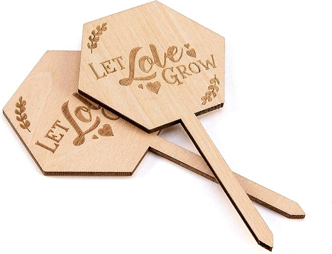 Let Love Grow Succulent Tags Wedding Favors, PARBEE 40PCS Hexagon Plant Sticks Wooden Stake Signs for Wedding Bridal Shower Baby Shower Anniversary Succulent Party Favors