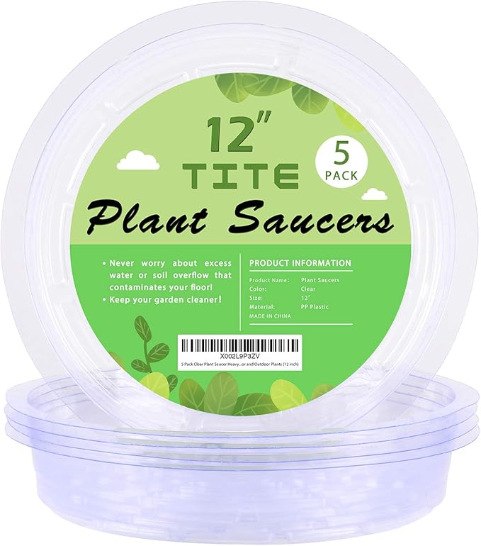 5 Pack Clear Plant Saucer Heavy Duty Sturdy Drip Trays for Indoor and Outdoor Plants