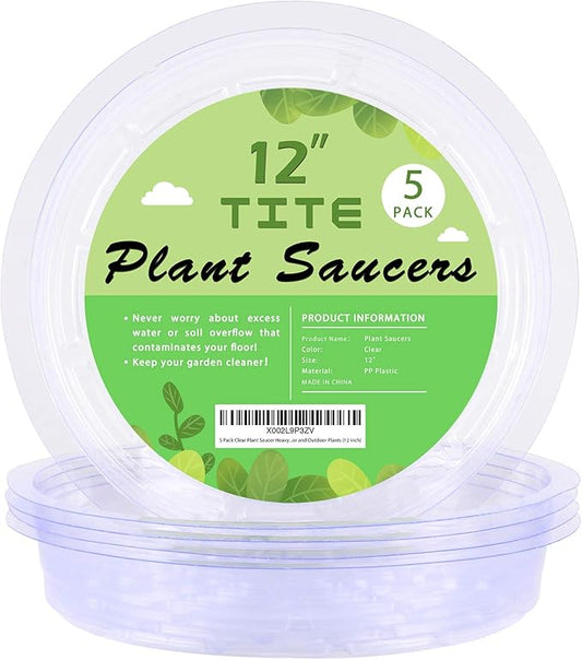 5 Pack Clear Plant Saucer Heavy Duty Sturdy Drip Trays for Indoor and Outdoor Plants
