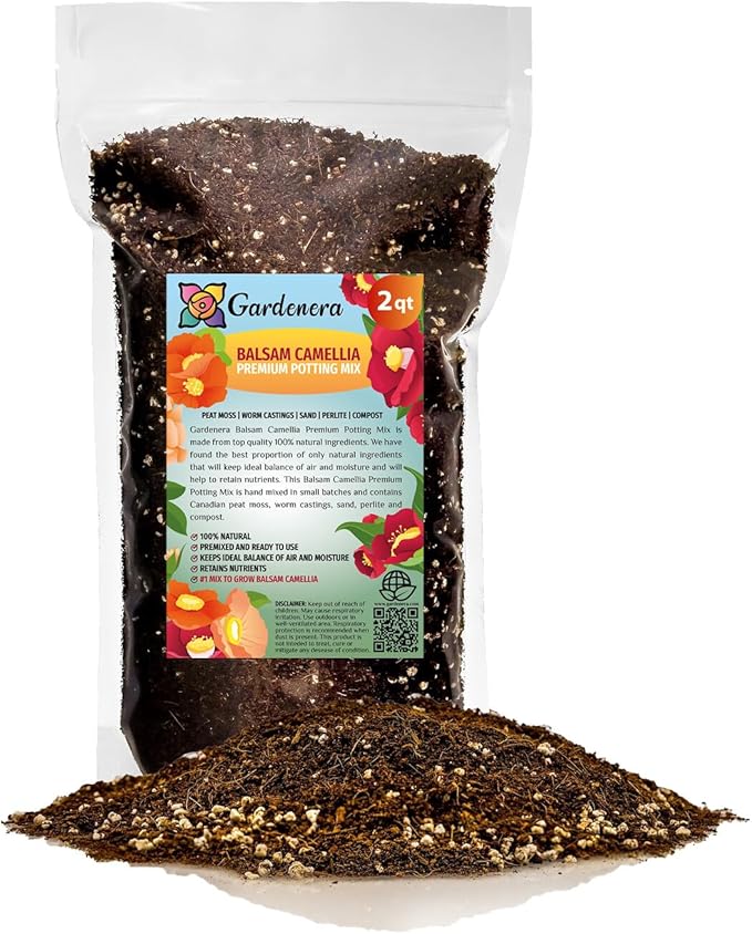 Premium Balsam Camellia Potting Soil Mix - Perfect Balance of Nutrients, Drainage, and Aeration for Thriving Blooms - 2 Quart