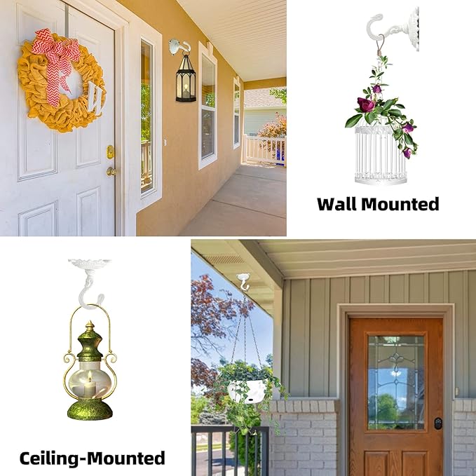 Sungmor Heavy Duty Ceiling Hooks for Hanging Plants, 2PC White 3.5x3.9Inch Large Cast Iron Ceiling Hooks, Antique Decorative Ceiling Swag Hooks for Hanging Planter Chandelier Wind Chime Lantern Hanger