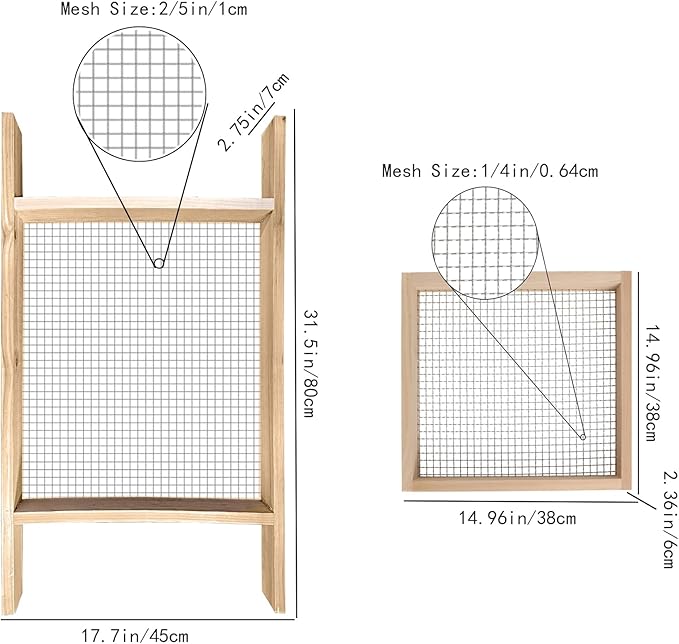 Sifter for Garden, 2Pcs Hand Held Multi-Purpose Stainless Compost Soil Screen Dirt Cedar Stainless Garden Sifter Sieve for Compost, Sand Rocks Dirt and Potting Soil（2/5"+1/4"）