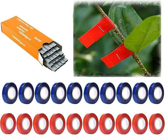 20 Pcs Plant Tying Machine Tape, 100 Feet Long x 1/2 Inch Wide, with One Box Staples, for Vegetables Tying Tool,Garden Tape for Plants