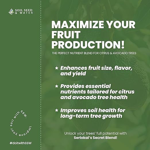 Soil Seed & Water Seriokai's Secret Blend Organic Soil Amendment Fertilizer for Avocado and Citrus Fruits - Orange, Lemon, Grapefruit, Lime and Pomelo - OMRI Listed
