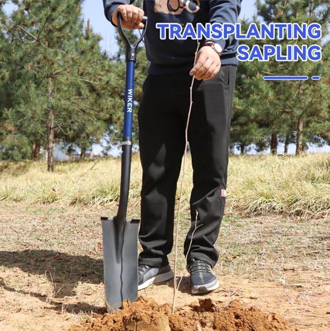 WIKER Spade Shovel,Sharp Shooter Shovel,Shovels for Digging,Planting,Trenching,Gardening,Drain Spade with Fiberglass Handle Heavy Duty,Blue,45 inches