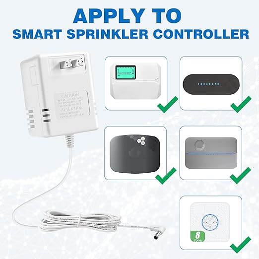 24 Volt AC 1000mA Power Adapter for Smart Sprinkler Controller,Indoor Irrigation System Controller,24V 1A AC to AC Wall Adapter Transformer Compatible with Most Smart Sprinkler Controller (White)