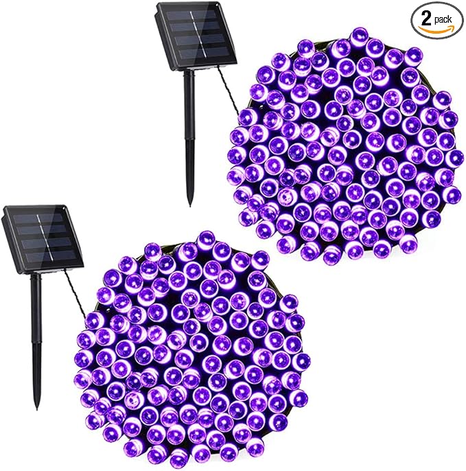 Toodour Solar Christmas Lights, 2 Packs Total 144ft 400 LED 8 Modes Solar String Lights, Waterproof Solar Outdoor Christmas Lights for Garden, Patio, Fence, Balcony, Christmas Tree Decor - Purple