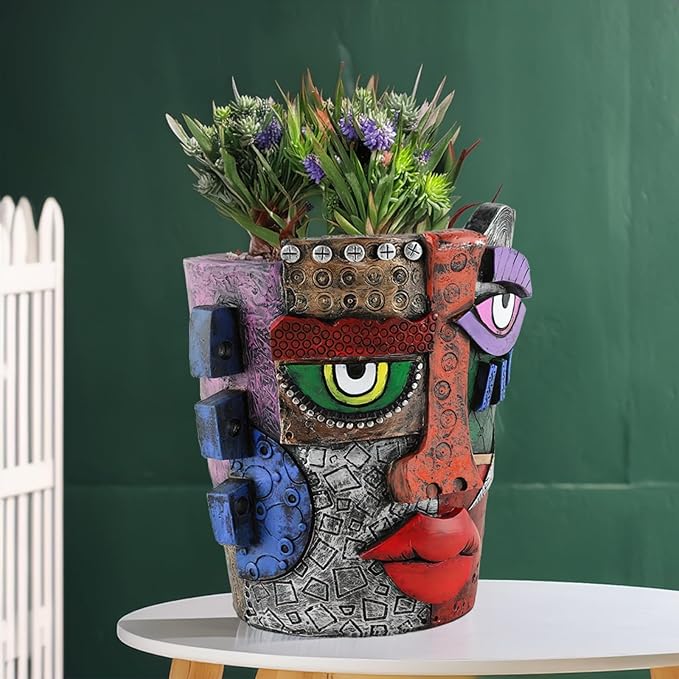 TOZLU Picasso Brutalist Abstract Beauty Face Flower Pot Ornaments Abstract Face Flower Pots Abstract Head Planter Pots Container Colorful Face Art Abstract Resin Flower Pot (Stare Flower Pot)