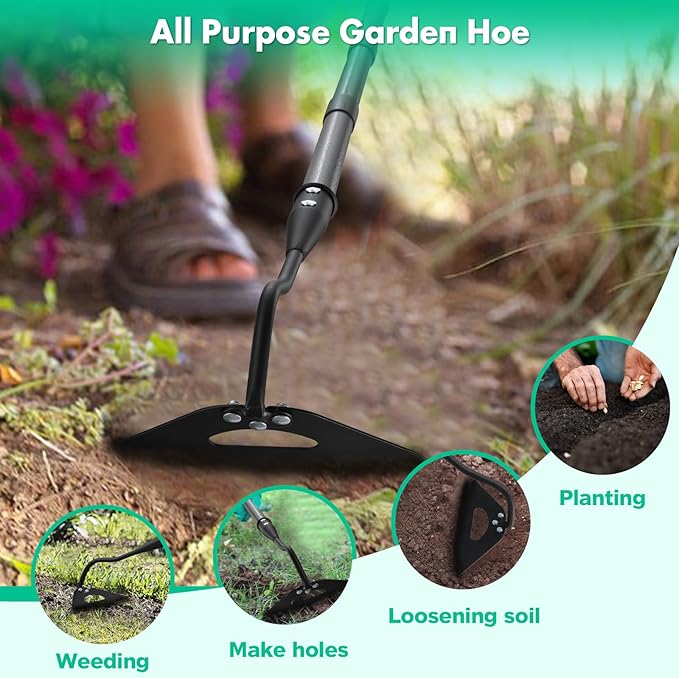 Hardened Hollow Hoe with Long Handle - 85 Inch -Heavy Duty Garden Hoes for Weeding Loosening Soil Digging Planting Ridging, Handy Hoe Garden Tool