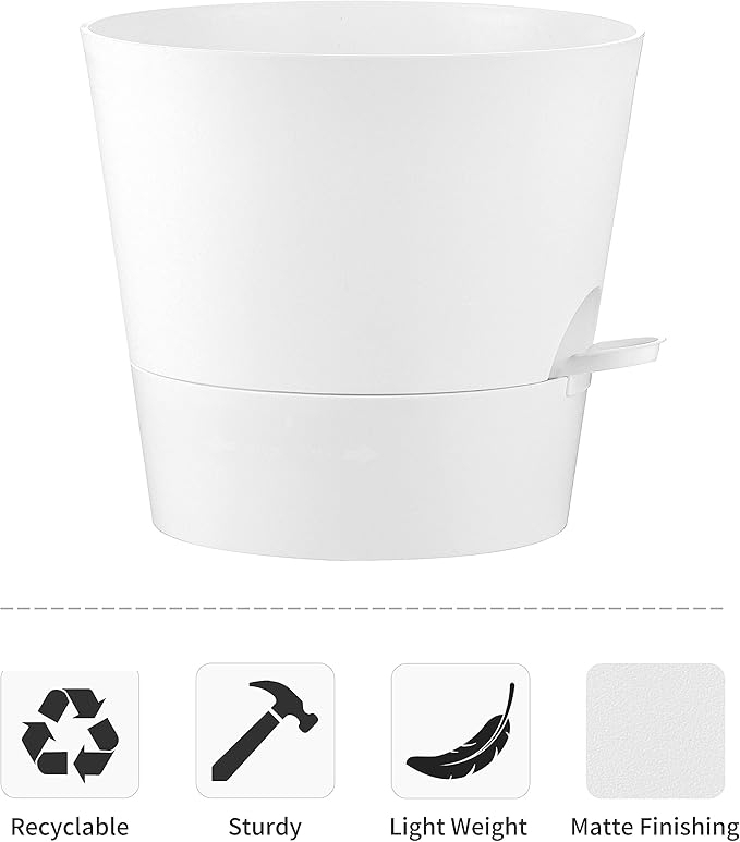 FaithLand 2-Pack 10 Inch Planter Pots for Indoor Outdoor Plants, Self Watering Flower Pots with Deep Reservoir, White …