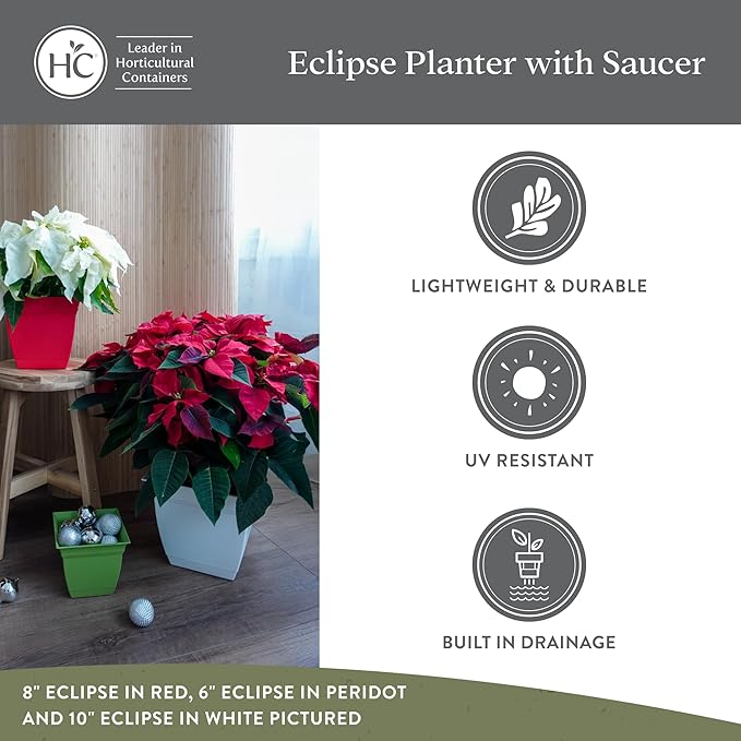 The HC Companies 6 Inch Eclipse Square Planter with Saucer – Indoor Outdoor Plant Pot for Flowers Vegetables Herbs, Teal