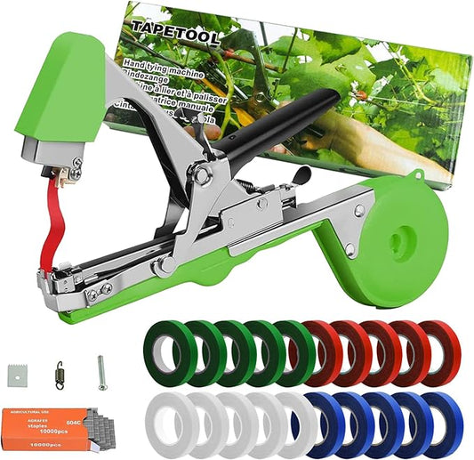 Plant Tying Machine,Plant Tapener,Tape Gun,Garden Vine Tying Tape with 20 Rolls and 10000pcs Staples,Vineyard Tool Garden Tools for Grapes, Raspberries, Tomatoes and Vining Vegetables etc