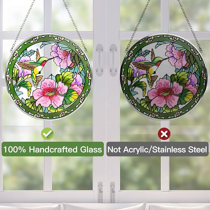 Suncatcher Stained Glass,100% Stained Glass Window Hanging,Hummingbird Sun Catchers Indoor Window Decor,Suncatchers for Windows Hanging, Stained Glass suncatcher Gifts for Women、Christmas (6.5 inch)