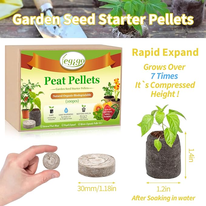 Legigo 100 Pcs 30mm Seed Starter Peat Pellets Pods for Seedlings- Compressed Seed Starting Pellets Seed Starter Pods Plugs Soil Peat Pods for Starting Seeds, Garden Planting Herb Flower Vegetables