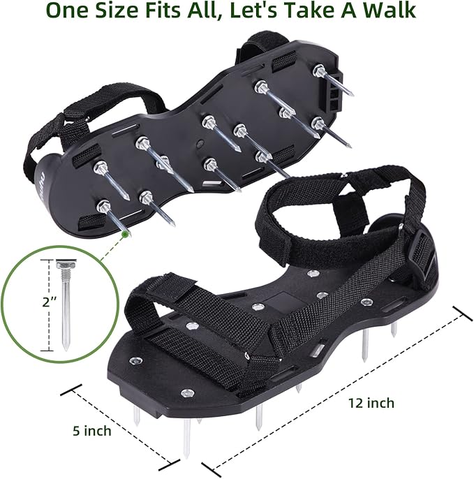 Ohuhu Lawn Aerator Shoes with Stainless Steel Shovel, Free-Installation Aerating Shoe with Hook&Loop Straps, Heavy Duty One-Size-Fits-All Spiked Aerating Sandals for Garden Grass Lawn