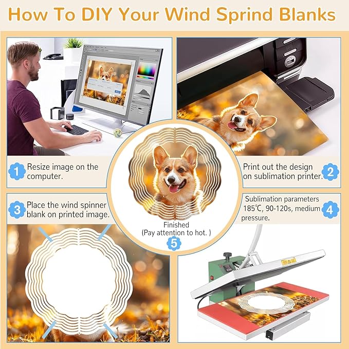 Sublimation Wind Spinner Blanks, 8 Pack 10 Inch 3D Aluminum Metal Hanging Wind Spinner Bulk Sublimation Blanks for Garden Yard Outdoor, Window Porch Decoration for Heat Press Transfer DIY Gift