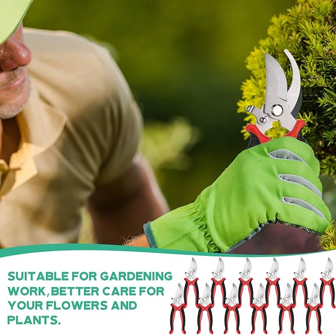 Lothee 12 Pcs Pruning Shears Bulk for Gardening Flower Shears, Floral Scissors 7.5 Inch Bypass Garden Hand Shears Clippers for Cutting Flowers, Trimming Plants Heavy Duty Garden Tools(Red)