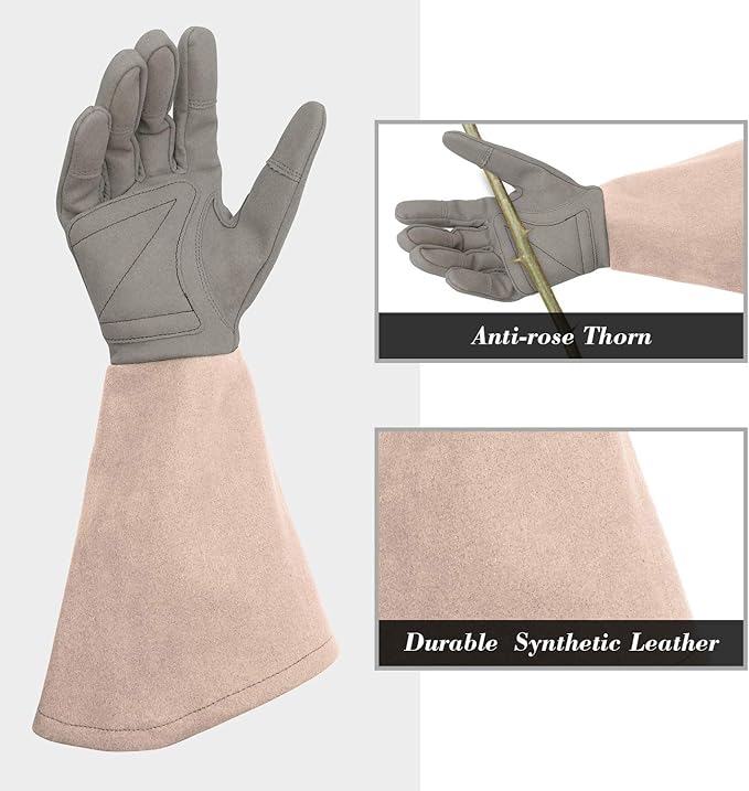 Rose Pruning Gloves Thorn Proof, Embroidery Leather Gardening Gloves with Extra Long Forearm Protection