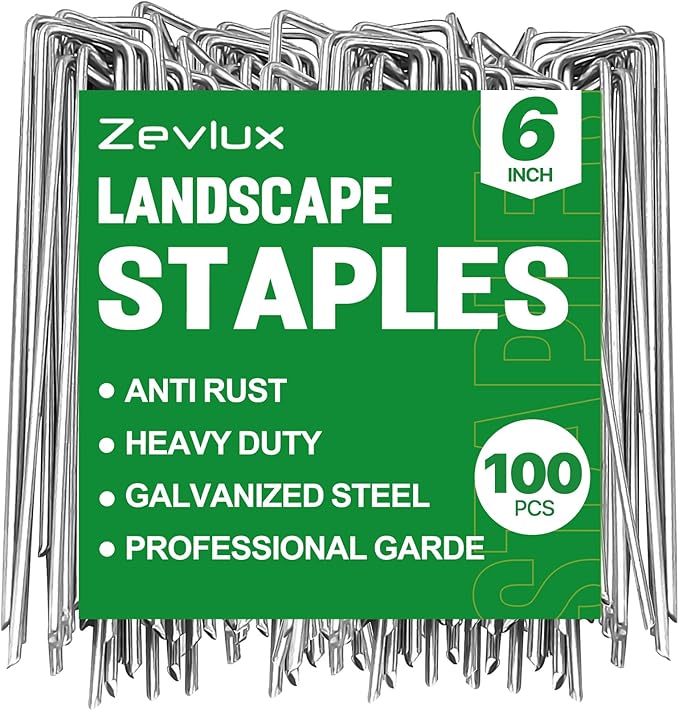 Landscape Staples Zevlux Garden Staples 6 Inch 100Pcs Galvanized Heavy-Duty Sod Pins Anti-Rust Fence Stakes for Weed Barrier Fabric, Ground Cover, Irrigation Tubing, 11 Gauge, 100 Pcs