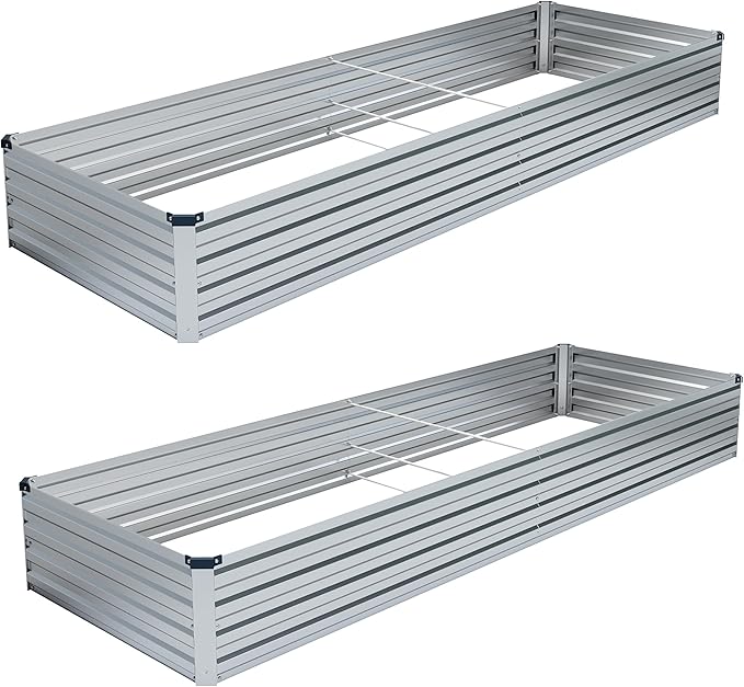 2PCS 8x4x1FT Galvanized Raised Garden Bed Kit,Vegetable Boxes-Rectangle Metal Flower Box,Large Planter Raised Beds Outdoor Garden for Planting,Fruit,Herb-Sliver