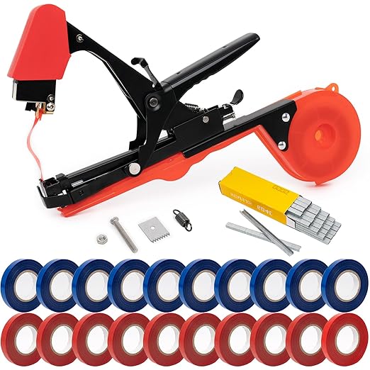 Plant Tying Machine, Vine Tying Tool, Plant Tape Gun with 21 Rolls Tape, Spare Blades and 10000 PCS Staples, Gardening Tape Tool for Climbing Plants,Grapes and Vegetables Flowers