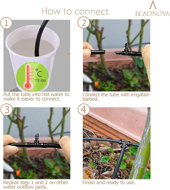 BEADNOVA Drip Irrigation Parts 60 Pcs 1/4 Inch Barbed Tee Couplings Drip Irrigation Fittings Drip Line Connectors for 1/4 Inch Irrigation Tubing Garden Watering System (60pcs)
