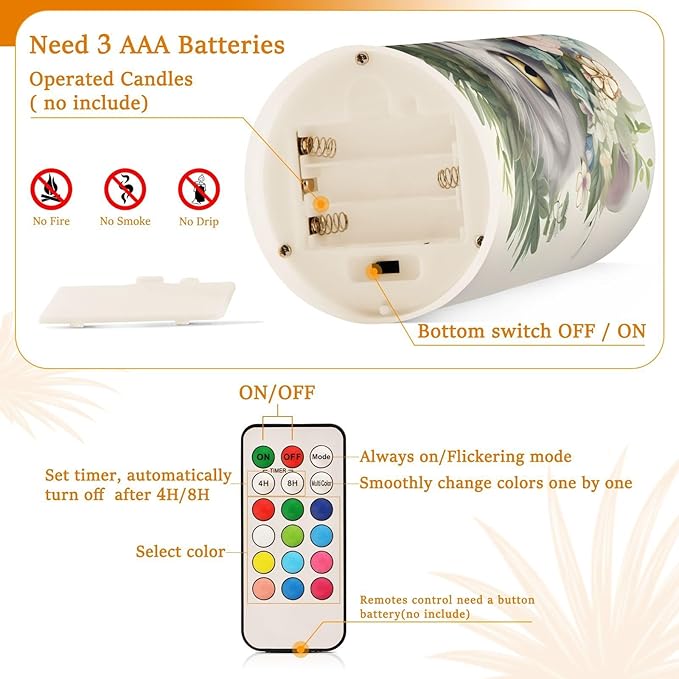 Flickering Flameless Candles, Cat Head Flowers LED Candles with Remote Timer, Set of 2 Battery Operated Candle for Valentine Wedding Birthday