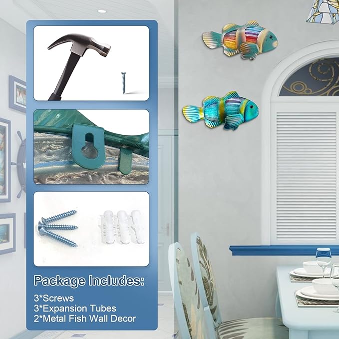 LIFFY Metal Fish Wall Decor - Outdoor Metal Wall Art - Coastal Wall Decor - Hanging Decoration for Garden, Fence, Living Room, Bedroom | Wall Art (11.8", 2 pcs)