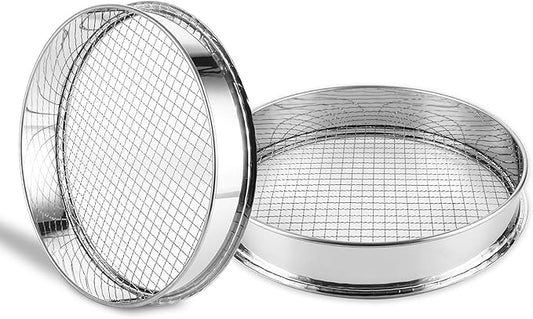 2 Pcs 12 Inch Soil Sifter for Gardening, Gardening Soil Compost Sifter, Stainless Steel Soil Sieve, Mesh Screen Dirt Sifter for Dirt,Sand,Rock,Filtration Compost Bonsai Gardening Tool (10mm)